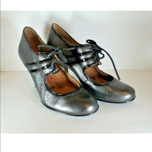 SOFFT Mary Jane Pumps Gray Leather Heels Lace Up
